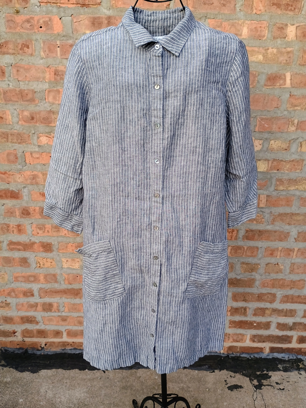 J. Jill Striped Love linen Linen Shirt Dress in Blue and White Large